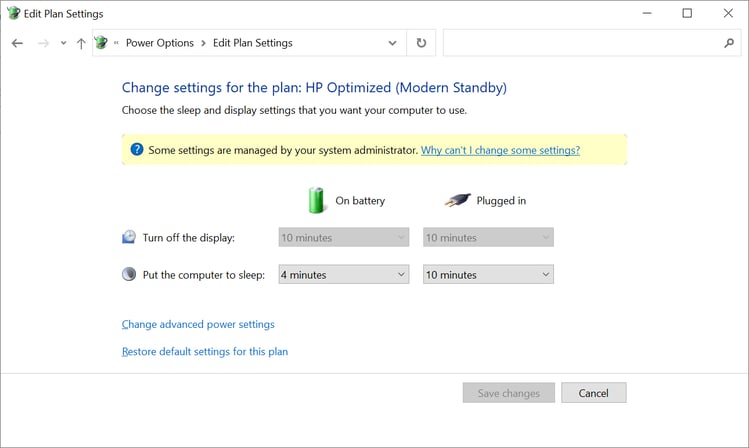 screenshot of changing settings for HP